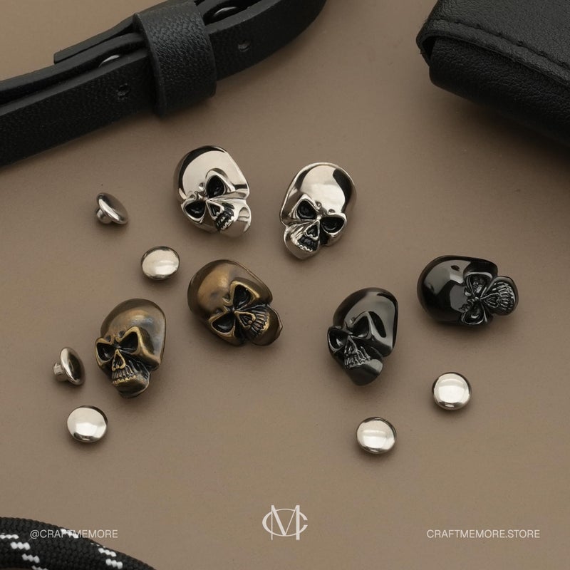 CRAFTMEMORE Skull Rivets Metal Ghost Skull Rapid Rivet Decorative Stud Punk Buttons for Bracelets Bags Belts Shoes Leathercraft Pack of 10 SK02 (Gunmetal) - Image 5